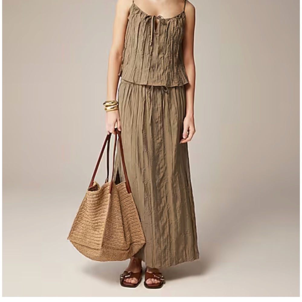 NWT J. Crew Crinkled Drawstring Midi Skirt in Black size XS - Picture 2 of 6